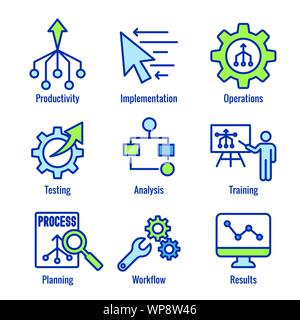 Workflow Efficiency Icon Set with Operations, Processes, Automation, etc Stock Vector