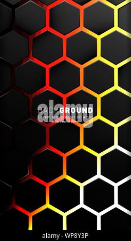 Vertical hexagon background. Gradient color light pattern with dark background technology style. Honeycomb. Vector illustration of light. Stock Vector