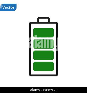 Charged battery. Green Full charge battery. Battery charging status indicator. Glass realistic power green battery illustration on white background Stock Vector