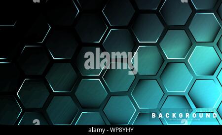 Abstract hexagon gradient colorful light pattern with a dark background technology style. Honeycomb. Vector illustration Stock Vector
