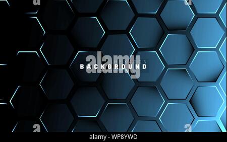 Abstract hexagon blue neon gradient pattern on a dark background technology style. Honeycomb. Vector illustration Stock Vector