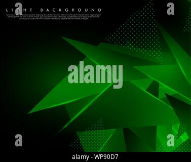Triangular background. Abstract composition of 3D triangles. The geometric background of modern green is insulated black Stock Vector