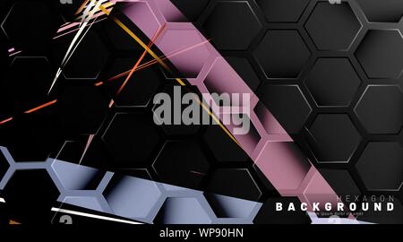 Black hexagon abstract pattern on colorful brush style background technology. Honeycomb. Vector illustration Stock Vector