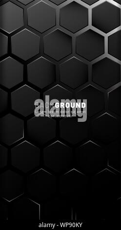 Vertical hexagon background. Gradient color light pattern with dark background technology style. Honeycomb. Vector illustration of light. Stock Vector
