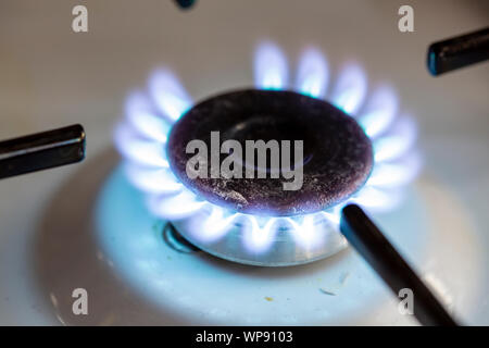 Blue fire in gas burner Stock Photo