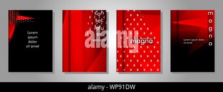 set the triangle background light header banner. Abstract composition of 3D triangles. Modern geometric red insulated black background Stock Vector