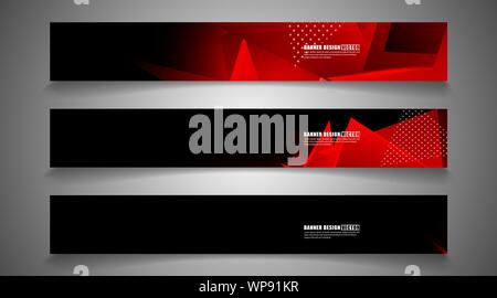 set the triangle background light header banner. Abstract composition of 3D triangles. Modern geometric red backgrounds isolated black Stock Vector