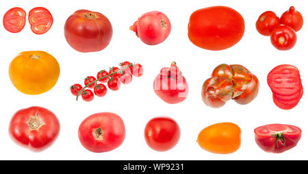 various fresh tomatoes isolated on white background Stock Photo