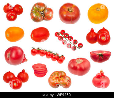 many various fresh tomatoes isolated on white background Stock Photo