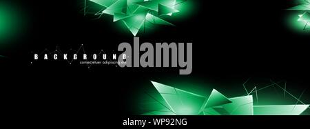 abstract background with glowing green triangles that overlap. isolated black background. vector illustration of eps 10 Stock Vector