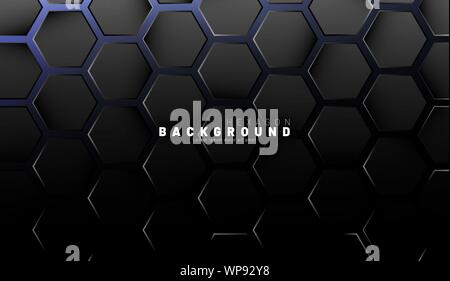 Abstract black hexagon pattern on blue neon background technology style. Honeycomb. Vector illustration Stock Vector