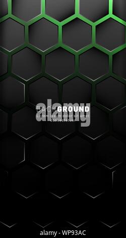 Vertical hexagon background. Gradient color light pattern with dark background technology style. Honeycomb. Vector illustration of light. Stock Vector