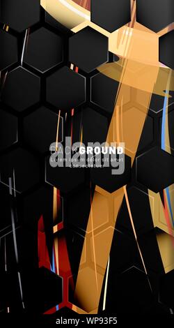 Vertical hexagon background. Gradient color light pattern with dark background technology style. Honeycomb. Vector illustration of light. Stock Vector