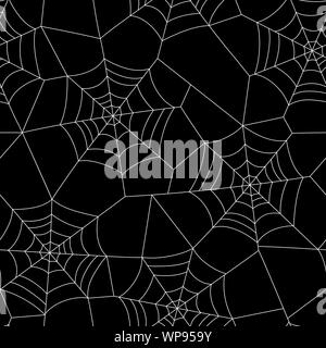 Minimal Halloween Vector Seamless Pattern With White Spider Web on Black Background. Elegant Spooky Holiday Texture Perfect for Gift WRapping, Home De Stock Vector