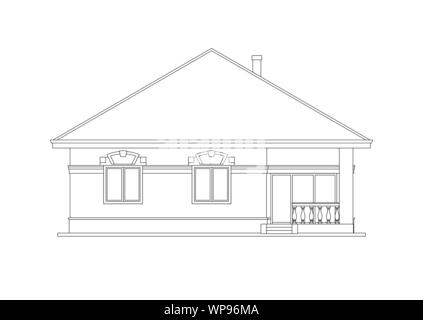 Modern house building sketch. Front view. Architectural plan of a ...