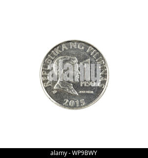 Philippine one peso coin on a white background Stock Photo