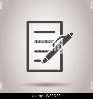 Document with pen icon in flat style. Notepad vector illustration on isolated background. Office stationery business concept. Stock Vector