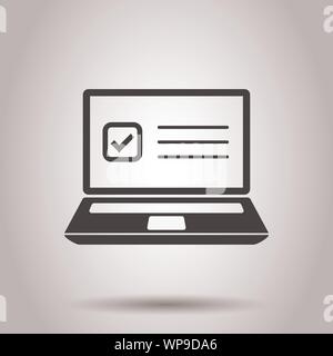 Questionnaire laptop icon in flat style. Online survey vector illustration on isolated background. Checklist report business concept. Stock Vector