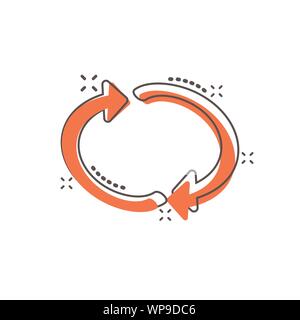 Arrow rotation icon in comic style. Sync action vector cartoon ...
