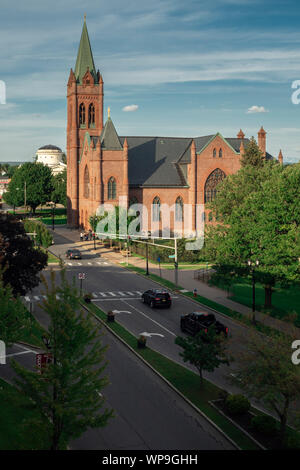 ROME, NEW YORK, - SEP 05, 2019: Arial View of Saint Peter Church from Fort Stanwix roof, it is a Roman Catholic church located on 105 E Liberty St, Ro Stock Photo