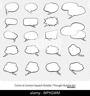 comic and cartoon speech bubble and thought bubble icon set vector illustration Stock Vector