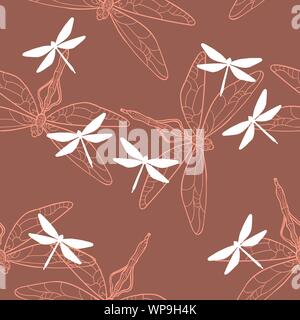 Vector Seamless Pattern with Colored Dragonflies. Picture with Clipping Mask. Stock Vector