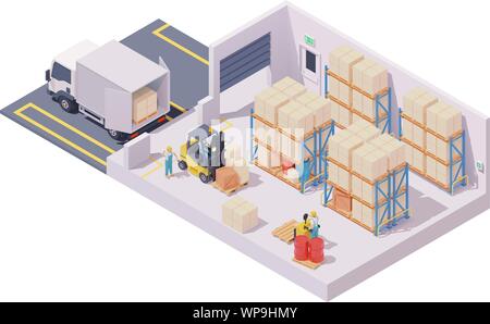 Vector isometric warehouse interior Stock Vector