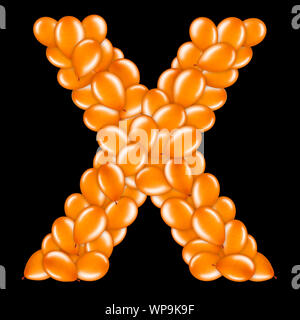 Orange letter X from helium balloons part of English alphabet. Stock Photo