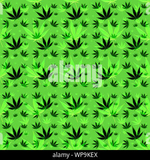 marijuana or cannabis leaves seamless background pattern wallpaper Stock Photo