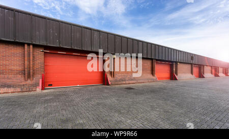 row of red storage warehouse facility Stock Photo