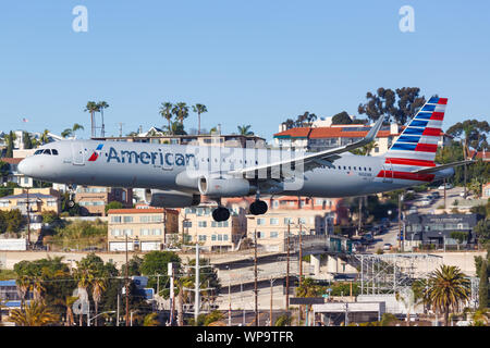 San Diego, California – April 13, 2019: American Airlines Airbus A321 airplane at San Diego airport (SAN) in the United States. Stock Photo