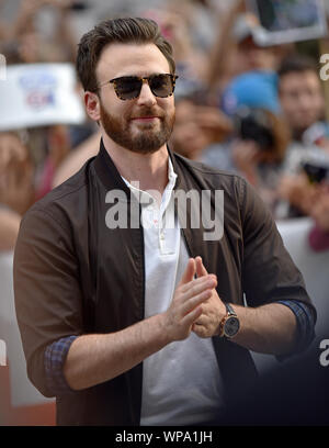 Toronto, Canada. 08th Sep, 2019. Chris Evans arrives for the world premiere of 'Knives Out' at the Princess of Wales Theatre during the Toronto International Film Festival in Toronto, Canada on Saturday, September 7, 2019. Photo by Chris Chew/UPI Credit: UPI/Alamy Live News Stock Photo