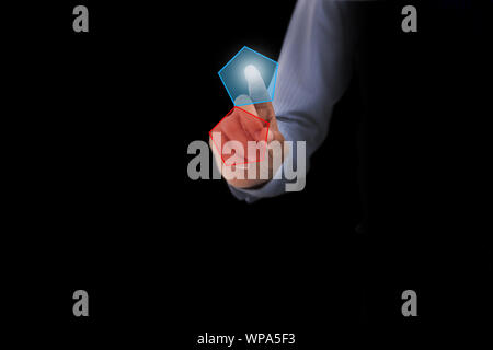 Businessman press button on touch screen Stock Photo