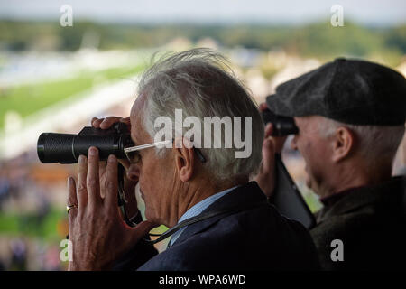 Italian Tourist Board Festival of Food and Wine, Ascot Racecourse, Ascot, Berkshire, UK. 7th September, 2019. Racegoers with their binoculars. Credit: Maureen McLean/Alamy Stock Photo