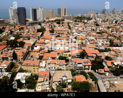 Israel, Tel Aviv, Aerial view of Neve Tzedek established 1887 and was the first Jewish settlement outside of Jaffa. In 1909 Neve Tzedek neighbourhood Stock Photo