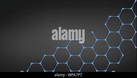 Hexagon nanotechnology Molecular Grid Dark Background, vector illustration. Stock Vector