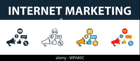 Internet Marketing icon set. Four elements in diferent styles from online marketing icons collection. Creative internet marketing icons filled Stock Vector