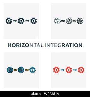 Horizontal Integration icon set. Four elements in diferent styles from industry 4.0 icons collection. Creative horizontal integration icons filled Stock Vector