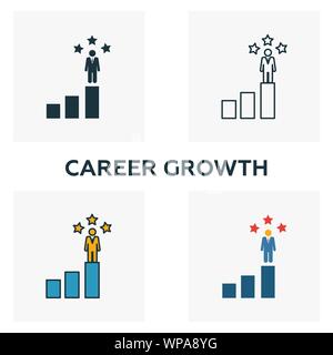 Career Growth icon set. Four elements in diferent styles from human resources icons collection. Creative career growth icons filled, outline, colored Stock Vector