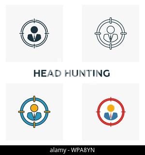 Head Hunting icon set. Four elements in diferent styles from human resources icons collection. Creative head hunting icons filled, outline, colored Stock Vector
