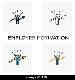 Employee Motivation icon set. Four elements in diferent styles from human resources icons collection. Creative employee motivation icons filled Stock Vector
