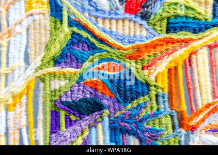 Woolen multicolored threads texture as background close up Stock Photo