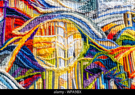 Woolen multicolored threads texture as background close up Stock Photo