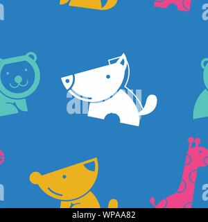 Africa wildlife seamless pattern with bright color in blue background, suitable for animal lover to create lovely pattern design, vector illustration Stock Vector