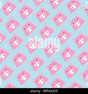 pattern of pink head pig cartoon and plain blue background,vector illustration Stock Vector