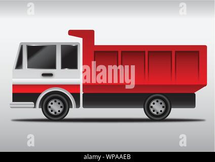4 wheels hydraulic dumper truck with red tray in gradient style, vector illustration Stock Vector