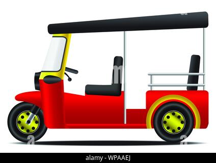 red and yellow thai engine tricycle with white background tricycle,vector illustration Stock Vector