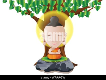 lord of Buddha become enlightened under tree in cartoon version,vector illustration Stock Vector
