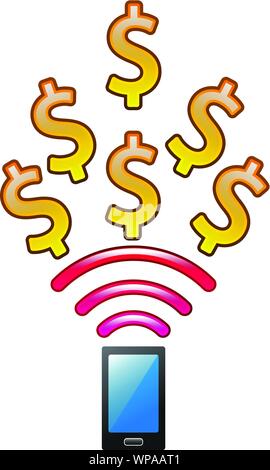 finding money in your hand by a smart phone,online marketing, Vector illustration Stock Vector