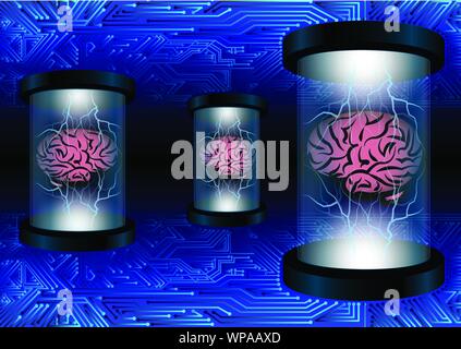 brain power data transfer in abstract concept by electronic circuit and glass tubes Stock Vector